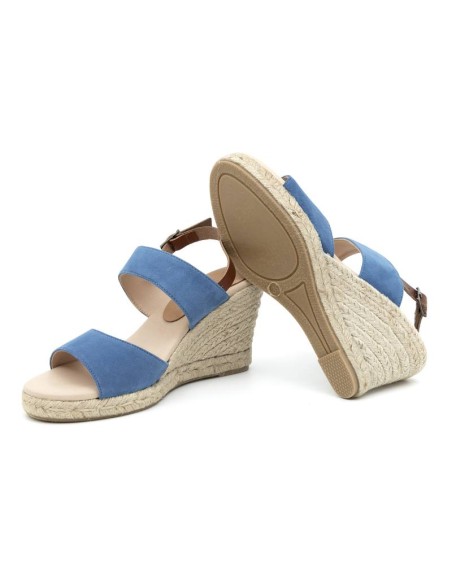 Blue suede leather and plain leather espadrilles for women