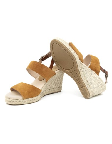 Light Brown suede leather and plain leather espadrilles for women