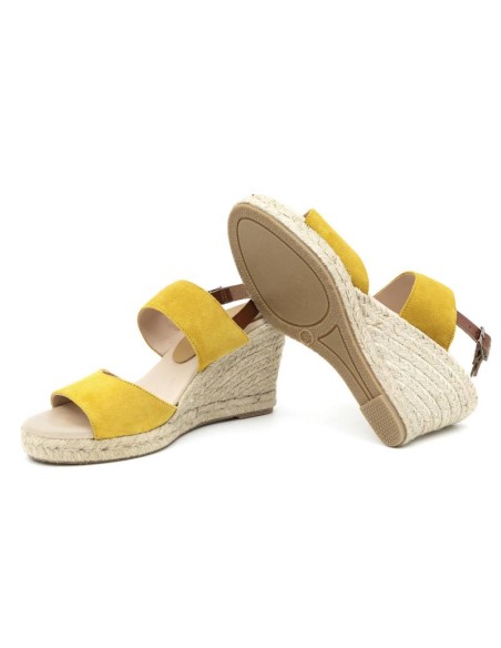 Yellow suede leather and plain leather espadrilles for women