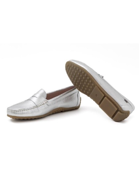 Silver leather women's mocassins