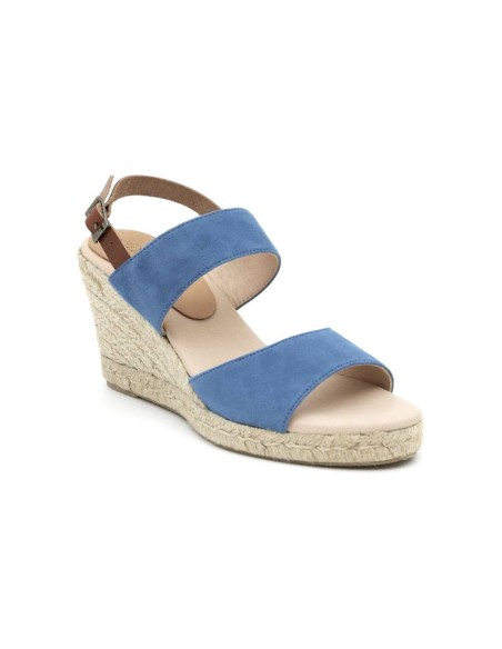 Blue suede leather and plain leather espadrilles for women
