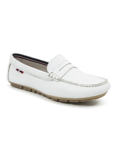 White leather women's mocassins