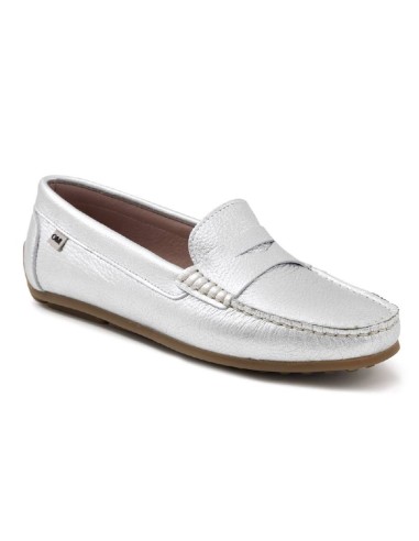 Mocasines de mujer de piel con antifaz color plata