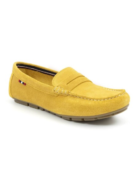 Mocasines de mujer de ante con antifaz color amarillo