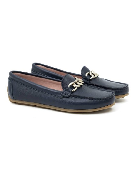 Blue leather women's mocassins