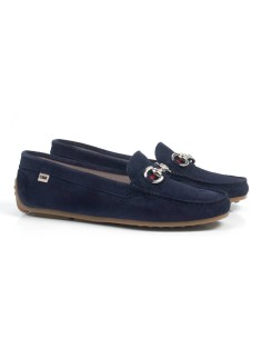 Mocasines de mujer de ante con hebilla color azul 2