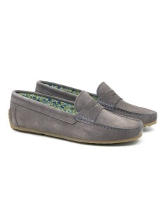 Grey suede women's moccasins