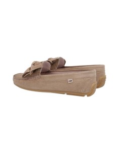 Mocasines de mujer de ante con cordón de piel color beige 2