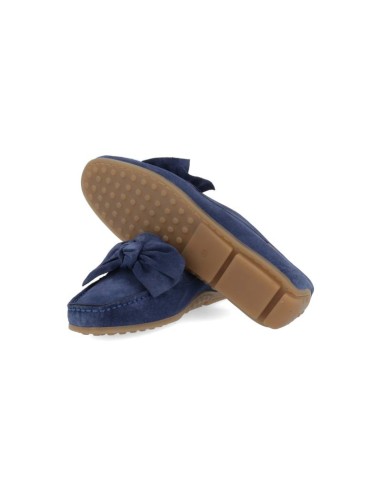 Mocasines de mujer de ante con cordón de piel color azul