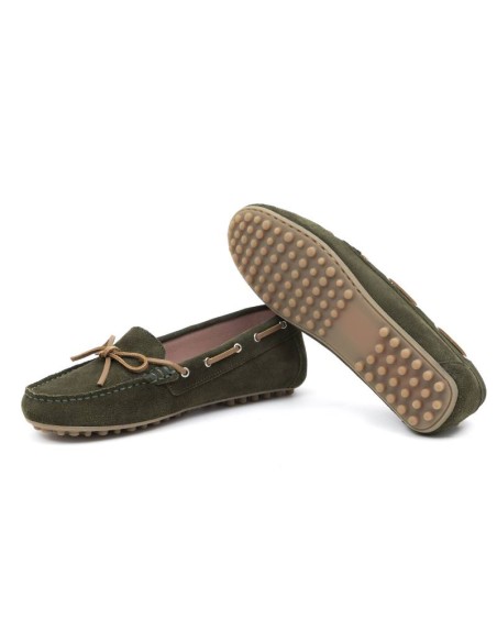 Green suede women's moccasins