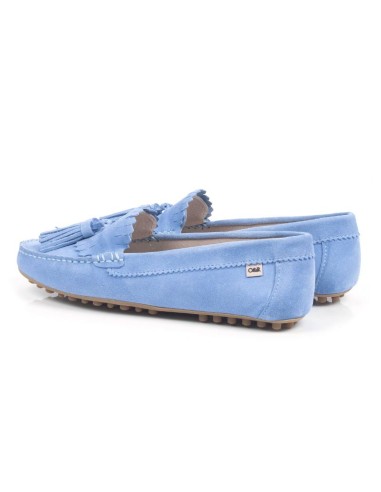 Blue suede women's moccasins