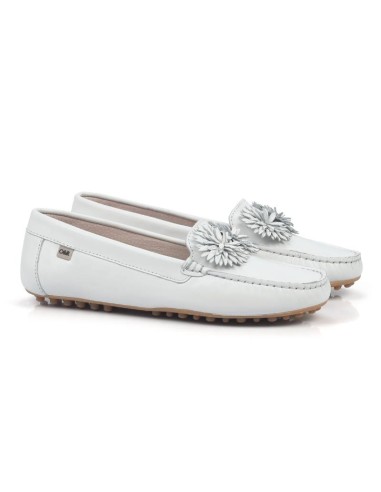 White leather women's mocassins
