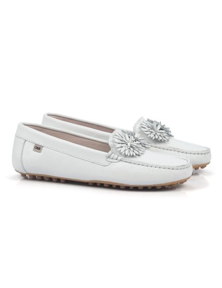 White leather women's mocassins