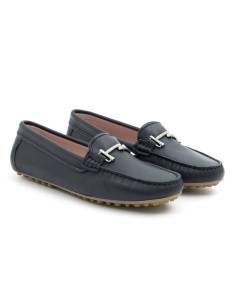 Blue leather women's mocassins