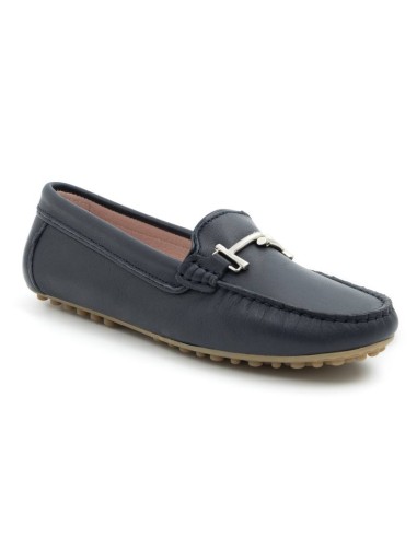 Mocasines de mujer de piel con hebilla color azul