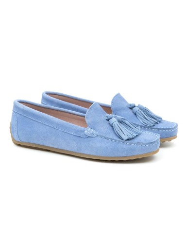 Blue suede women's mocassins