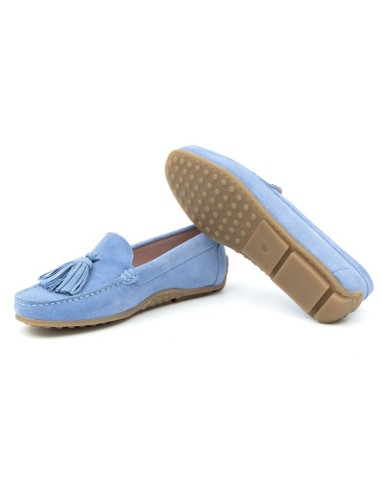 Blue suede women's moccasins
