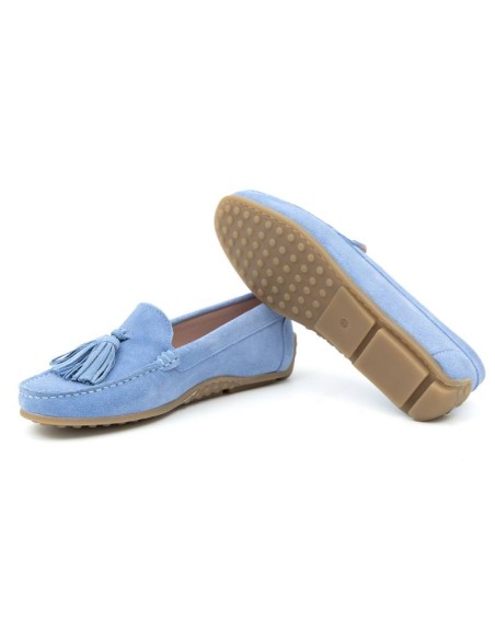 Blue suede women's moccasins