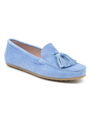 Blue suede women's moccasins