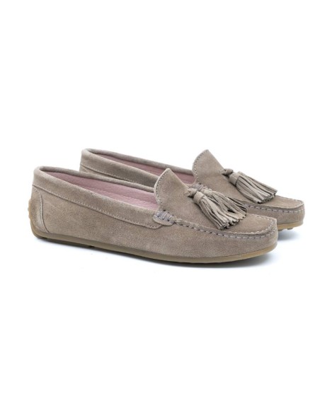 Beige suede women's mocassins