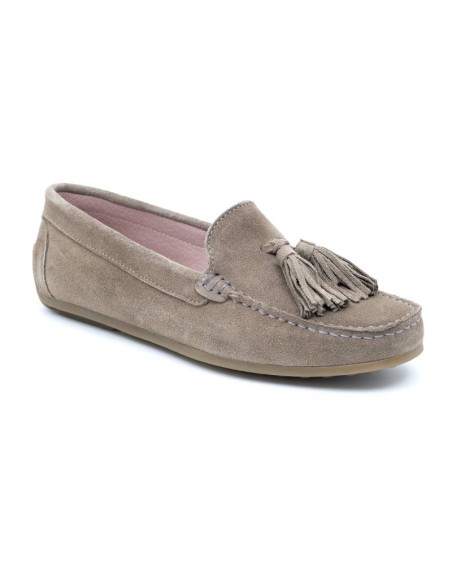 Mocasines de mujer de ante con borlas color beige