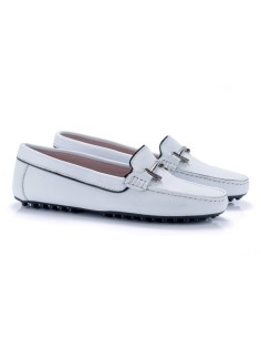 White leather women's mocassins