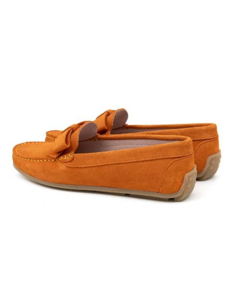 Mocasines de mujer de ante con borlas color naranja