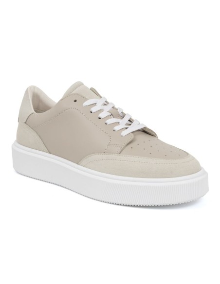 Sneakers de piel combinado con ante color beige