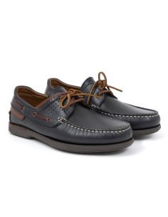 Blue leather boat shoe