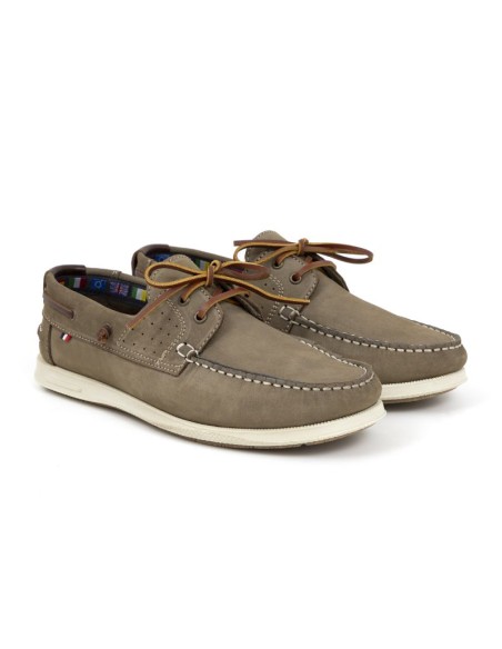 Grey leather boat shoe