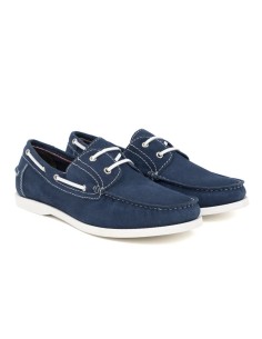 Blue suede boat shoe