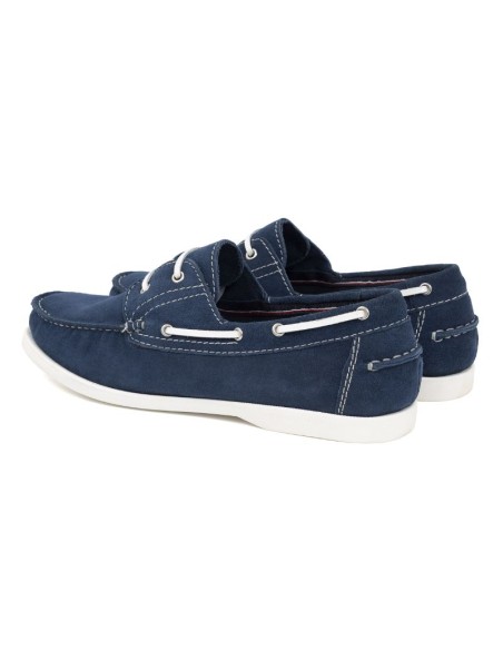 Blue suede boat shoe