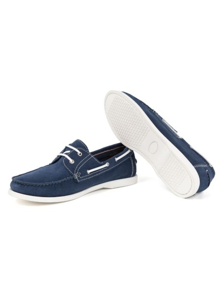 Blue suede boat shoe