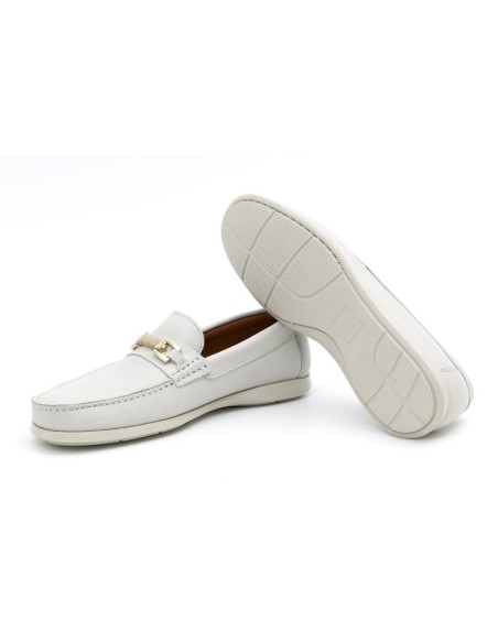White leather boat shoe