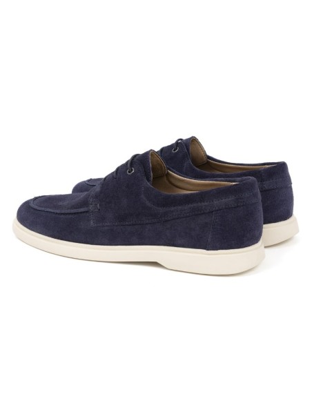 Blue suede boat shoe