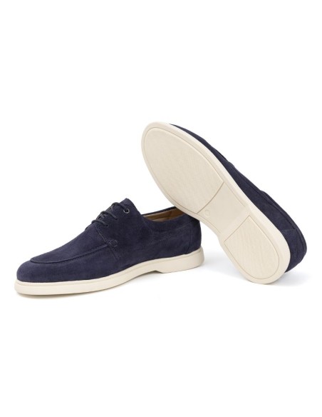 Blue suede boat shoe