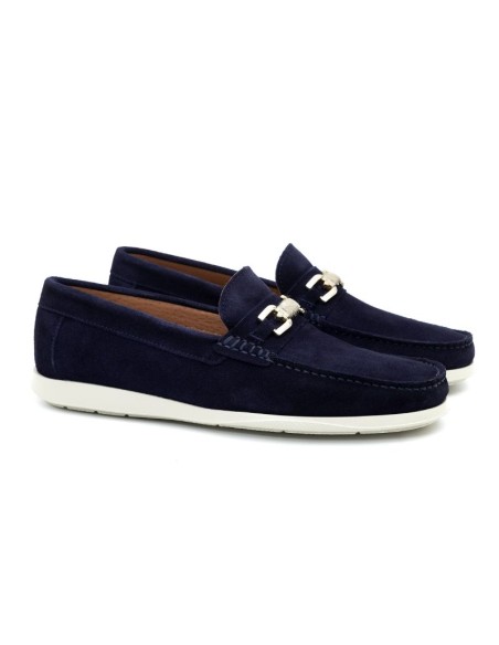 Blue leather boat shoe