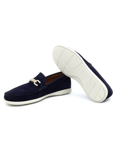 Blue leather boat shoe