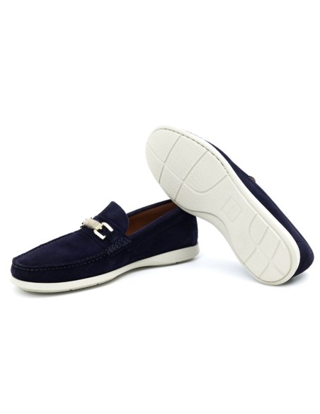 Blue leather boat shoe