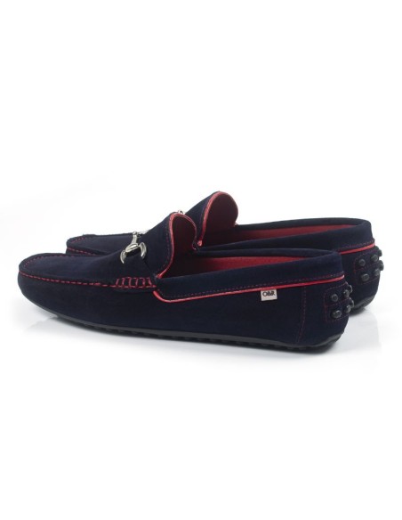 Mocasín de ante con hebilla color azul