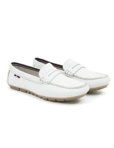 White leather women's moccasins
