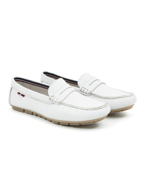 White leather women's moccasins