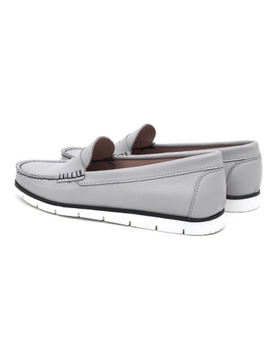 Grey leather women's moccasins