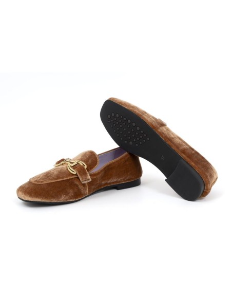 Beige velvet women's mocassins