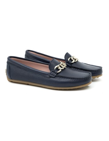 Blue leather women's mocassins