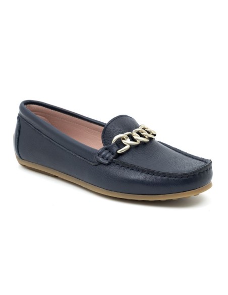 Blue leather women's mocassins