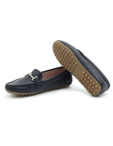 Blue leather women's moccasins