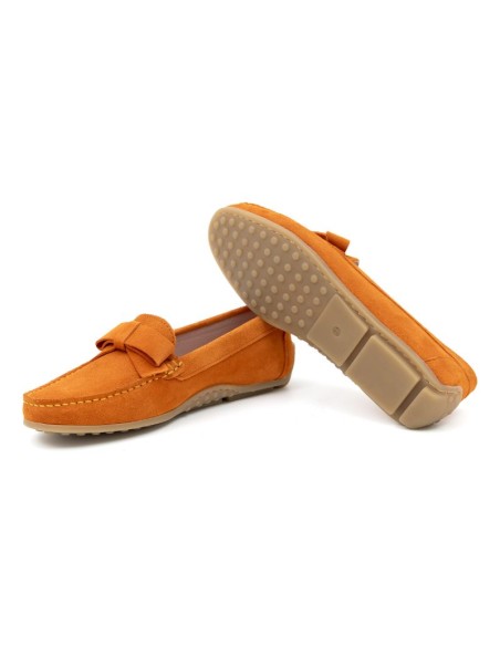 Orange suede women's mocassins