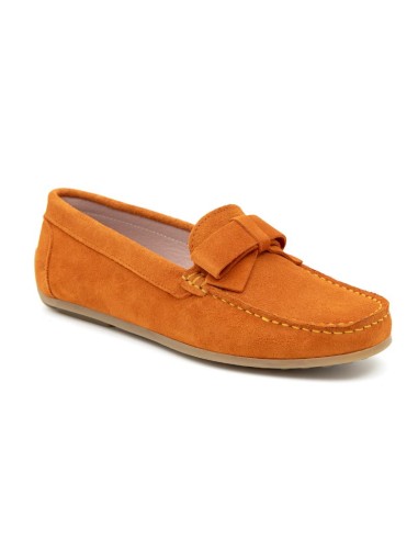 Orange suede women's mocassins