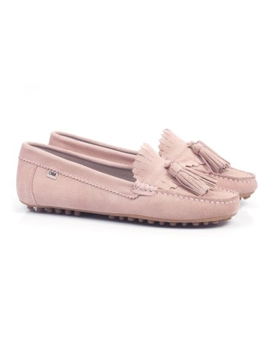 Pink suede women's mocassins